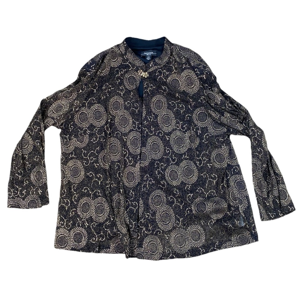 Woman’s R&M Richards open front semi sheer gold & black shirt jacket size 22W
